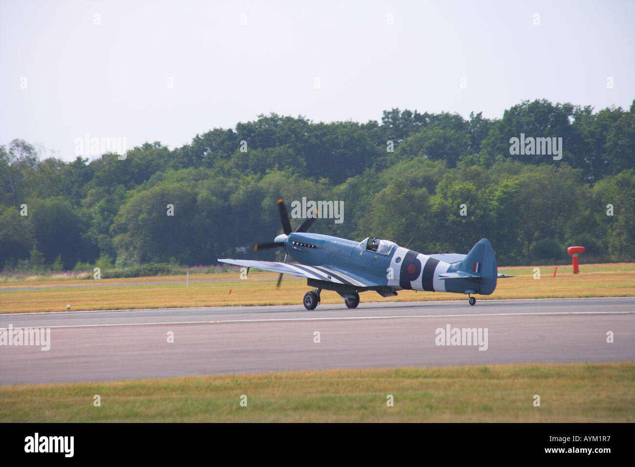 Spitfire PR Mk XIX decelerating after landing Stock Photo