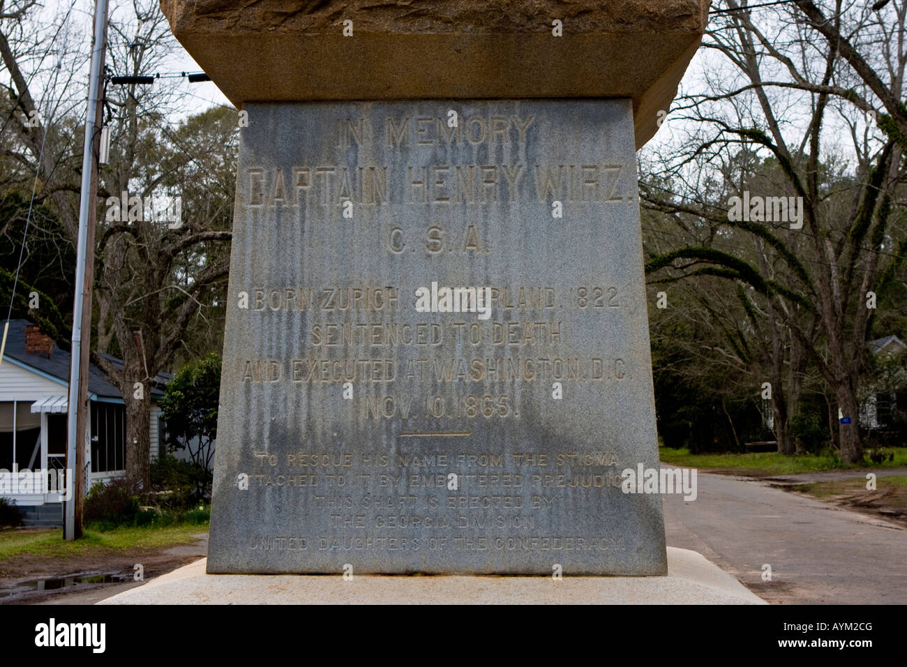 Memorial to Henry Wirz (November 1822 – November 10, 1865) a Confederate Civil War Officer Tried and Executed for War Crimes Stock Photo