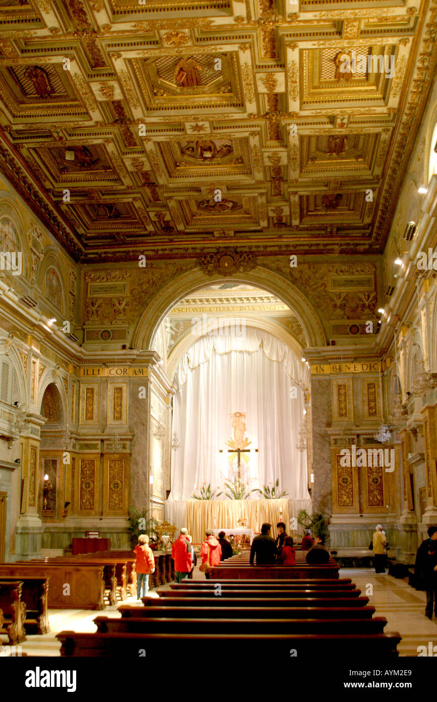 Beautifully carved  and ornately decorated  interior of the St.Nicholas Chiesa,church,in Tolentino,Le Marche,Italy Stock Photo