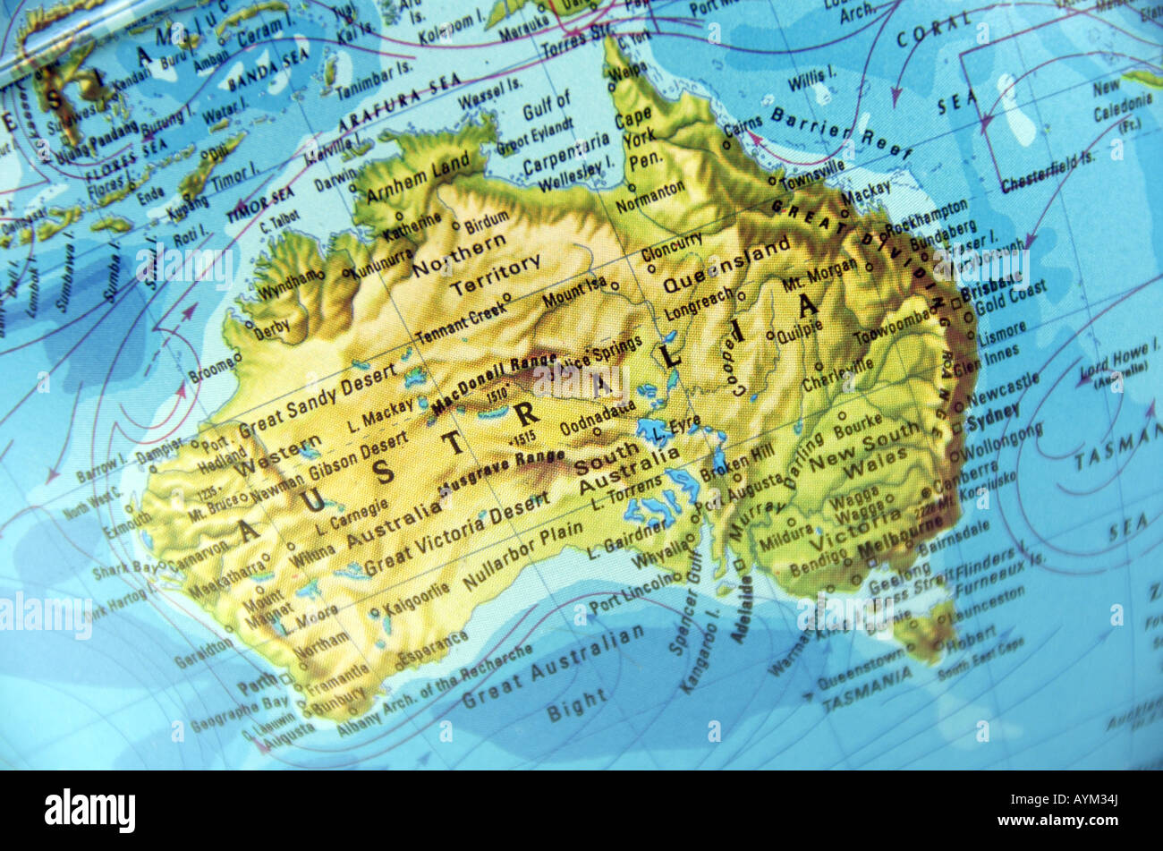 Close-up shot of geographical globe focussing on Austrailia Stock Photo