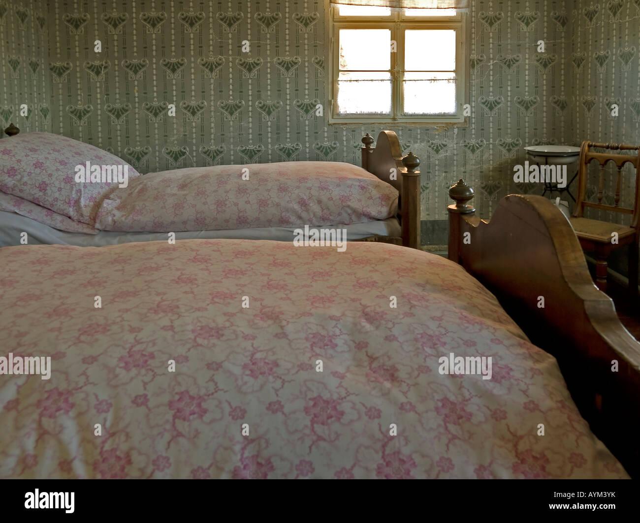 bed room from 19th century interior view in an old house with original