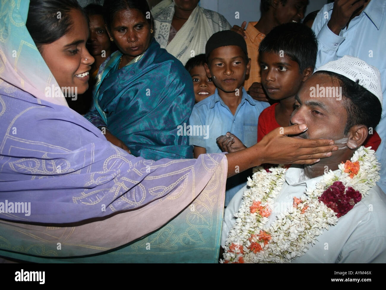 Woman Blesses Groom In The Muslim Grooms Night Before Marriage In A Stock Photo Alamy