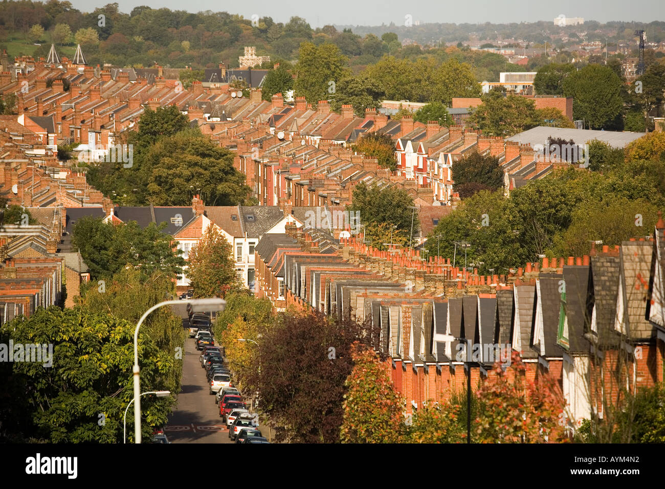 rooftops stretching down hillside of a north london suburb Stock Photo