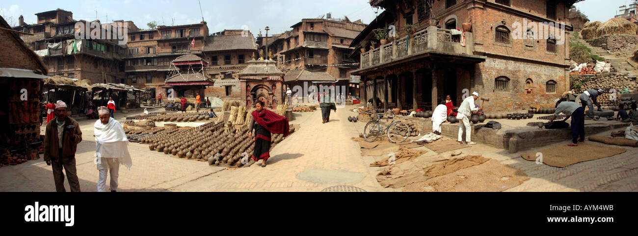 Nepal Bhaktapur Potters Square panoramic Stock Photo