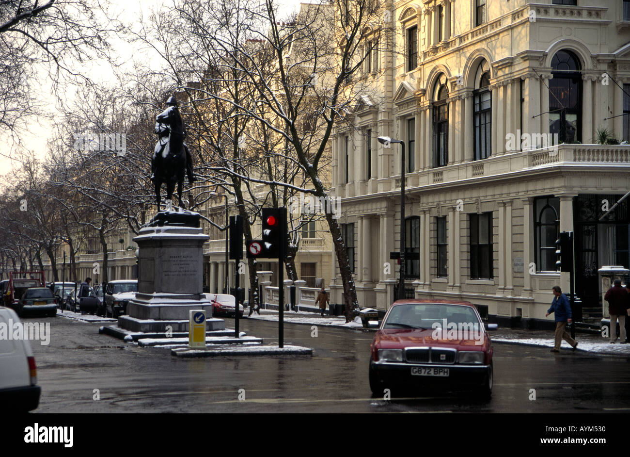 Jaguar on snowy Queensgate road London England UK Stock Photo Alamy