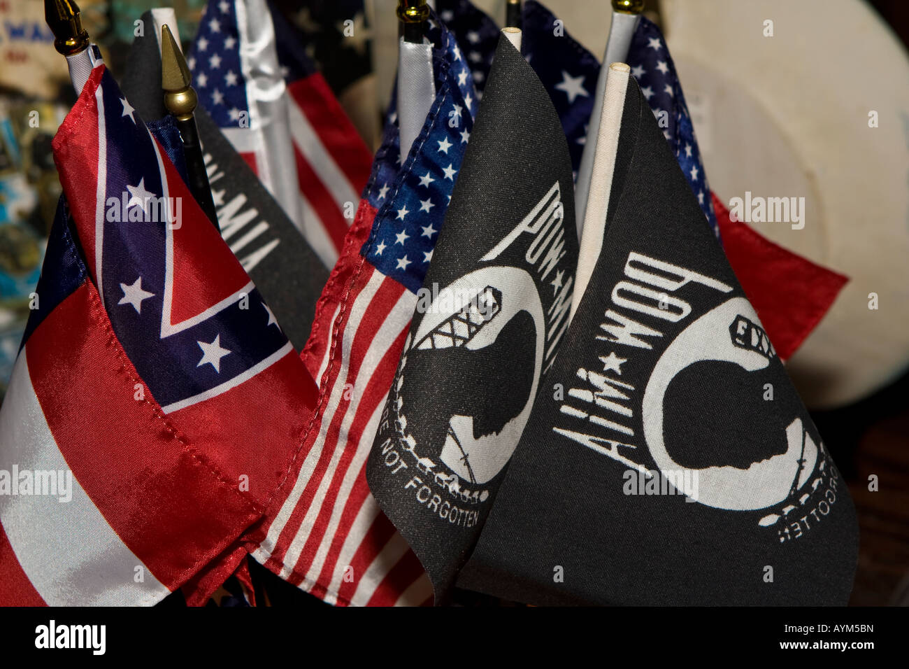 POW, MIA American and Confederate Flags Stock Photo