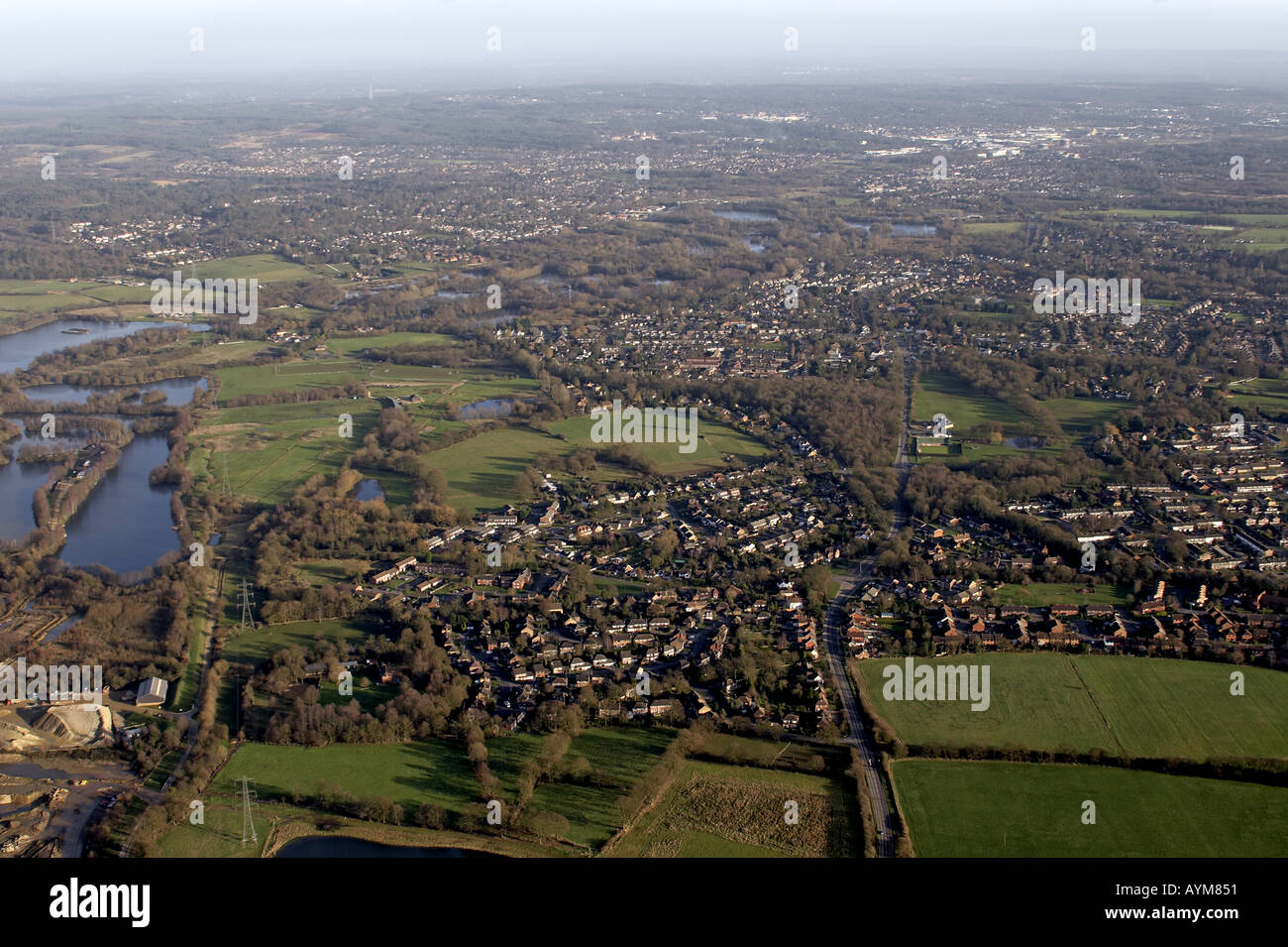Aerial view of Yateley and Blackwater in Hampshire with Camberley in