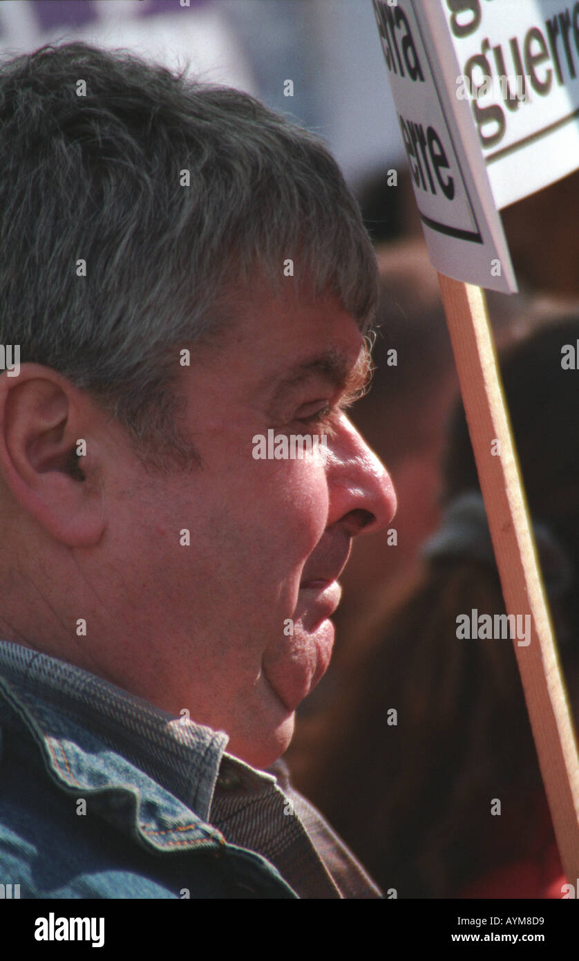 Demonstration against the war in Iraq in March 2003 in London Man with a placard Stock Photo