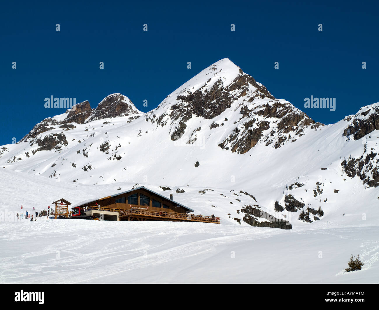 Mountain ski restaurant in French Alps at Champagny en Vanoise Stock Photo