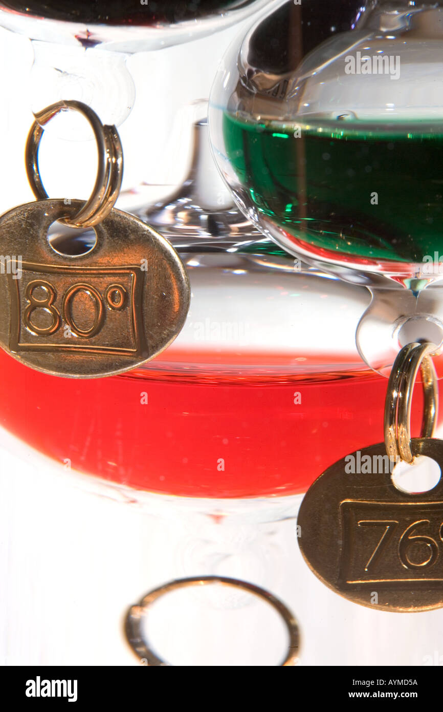 Galileo thermometer close up reading 80 degrees Stock Photo Alamy