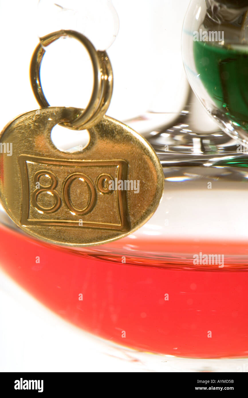 Galileo thermometer close up reading 80 degrees Stock Photo Alamy