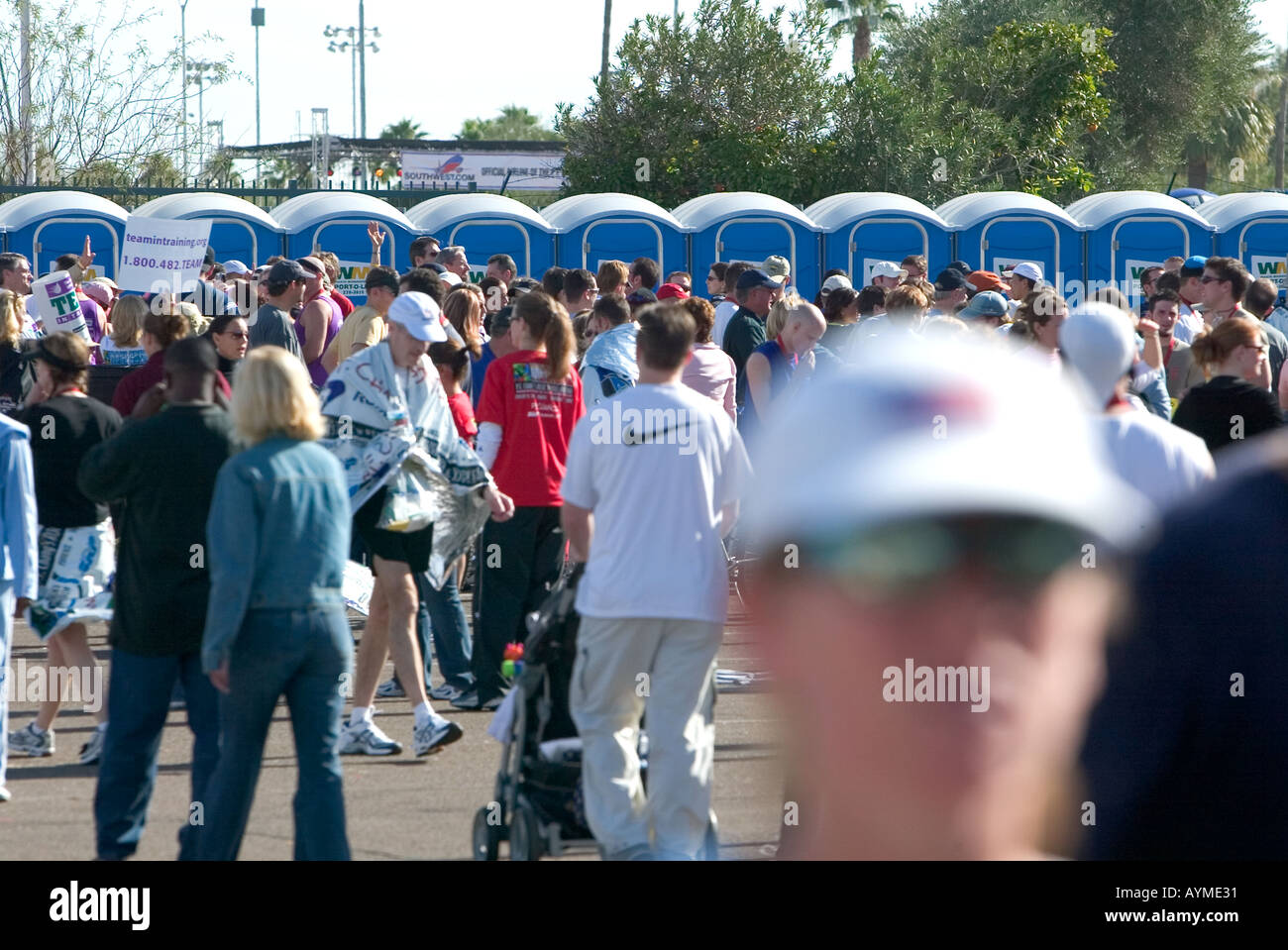Runners and portable toilets in the Phoenix Marathon Stock Photo Alamy