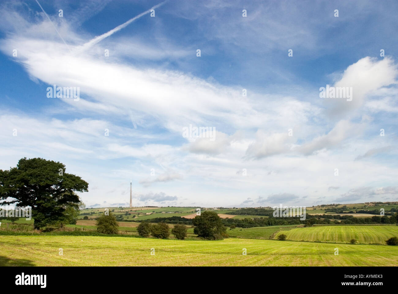 Emley Moor television mast from Busker Lane Skelmanthorpe West Yorkshire England Stock Photo