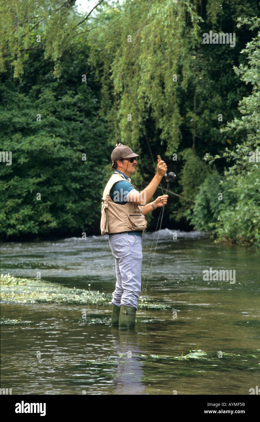 Fly Fishing on the River Test Hampshire southern England UK Stock