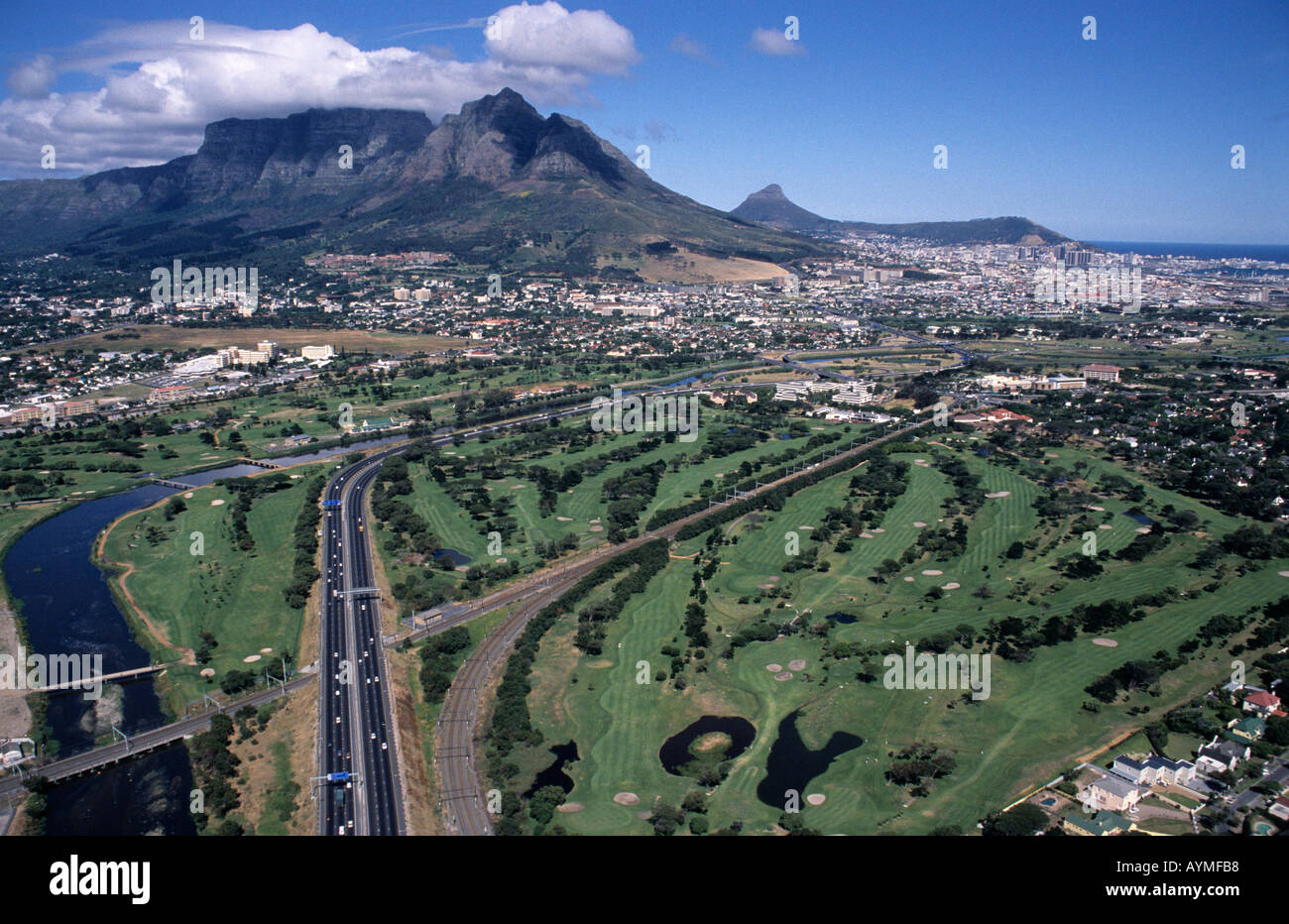 N2 highway towards Cape Town South Africa RSA aerial view golf course Stock Photo