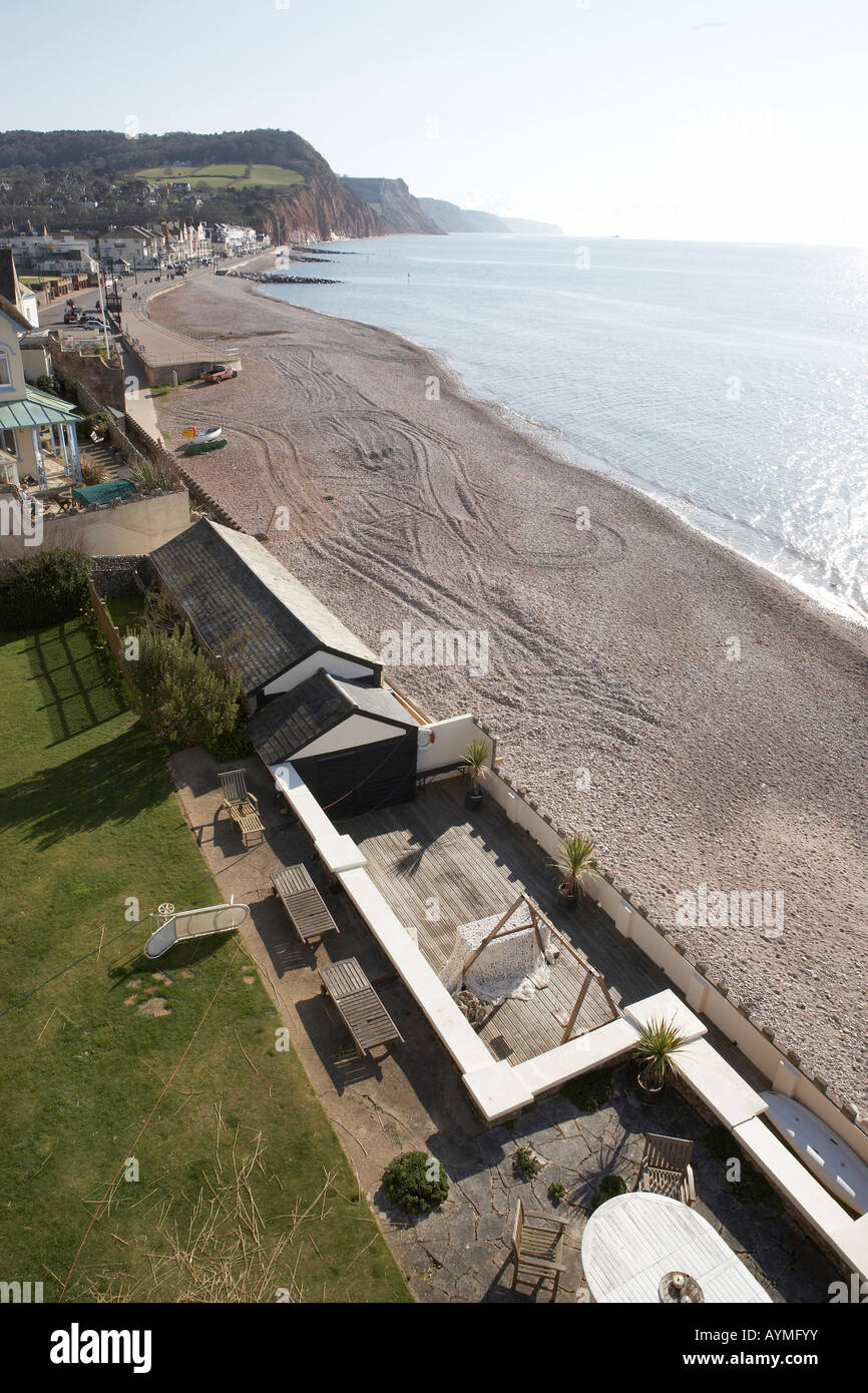 Roof top view of Sidmouth seafront. Stock Photo