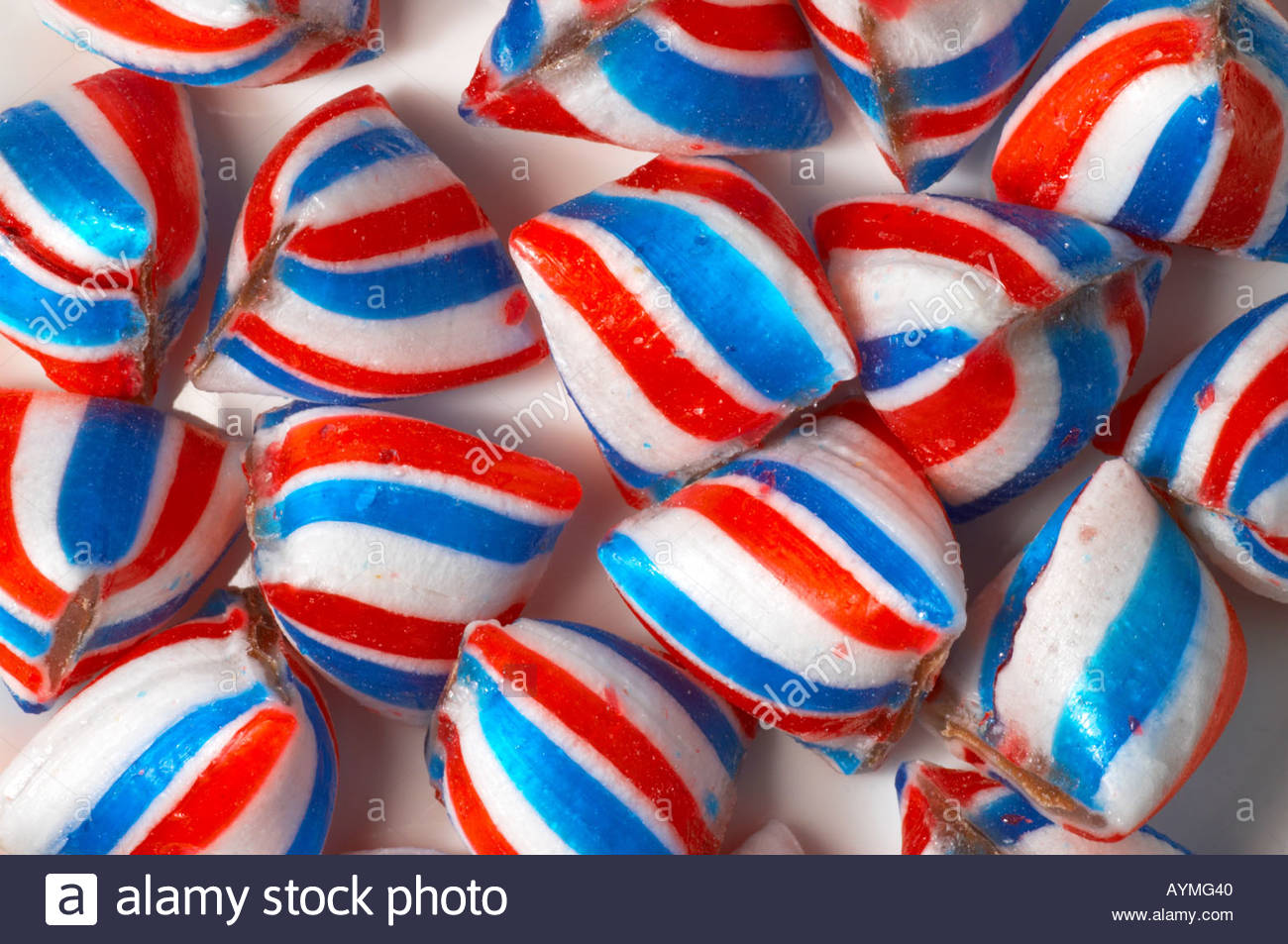 A number of coloured striped boiled sweets Stock Photo