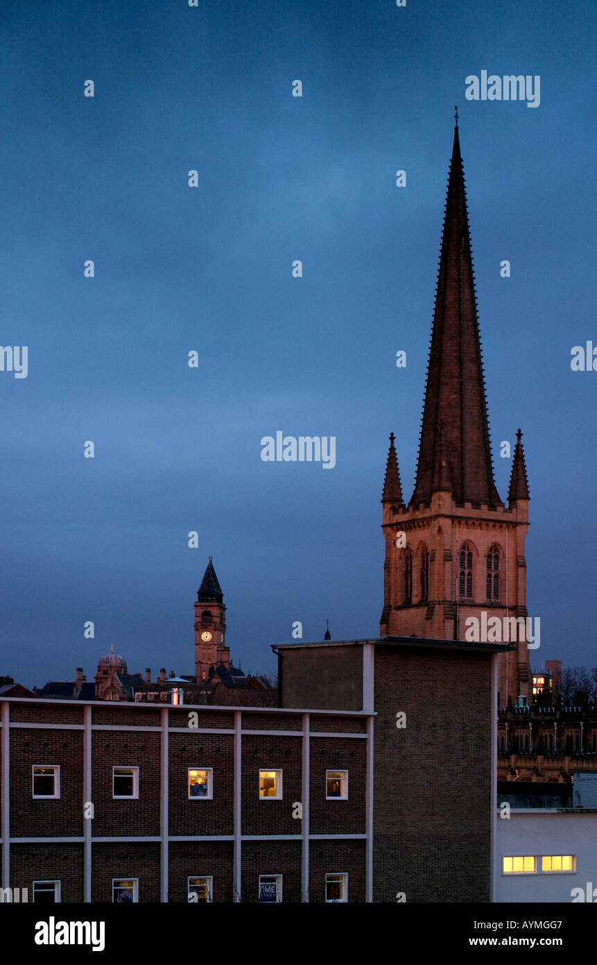 Wakefield Cathedral and Clock Tower from Ridings car park Daybreak Stock Photo Alamy