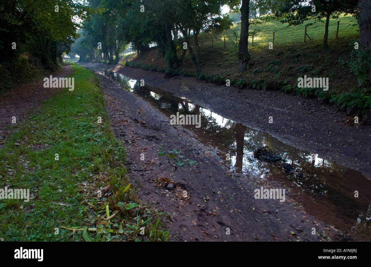 Canal emptied after devestating breach in canal bank at Gilwern Monmouthshire South Wales Wales UK EU Stock Photo