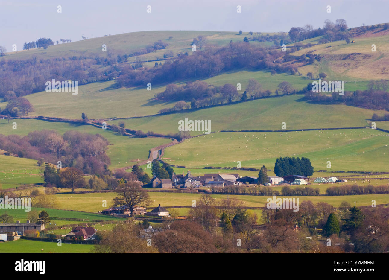 View over farmland near town of Hay on Wye Powys Wales UK EU Stock Photo