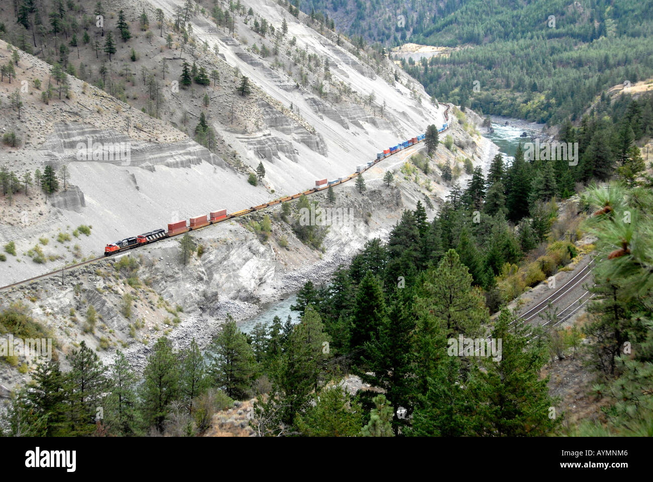 Goods Train Upper Fraser Canyon British Columbia Canada Stock Photo Alamy