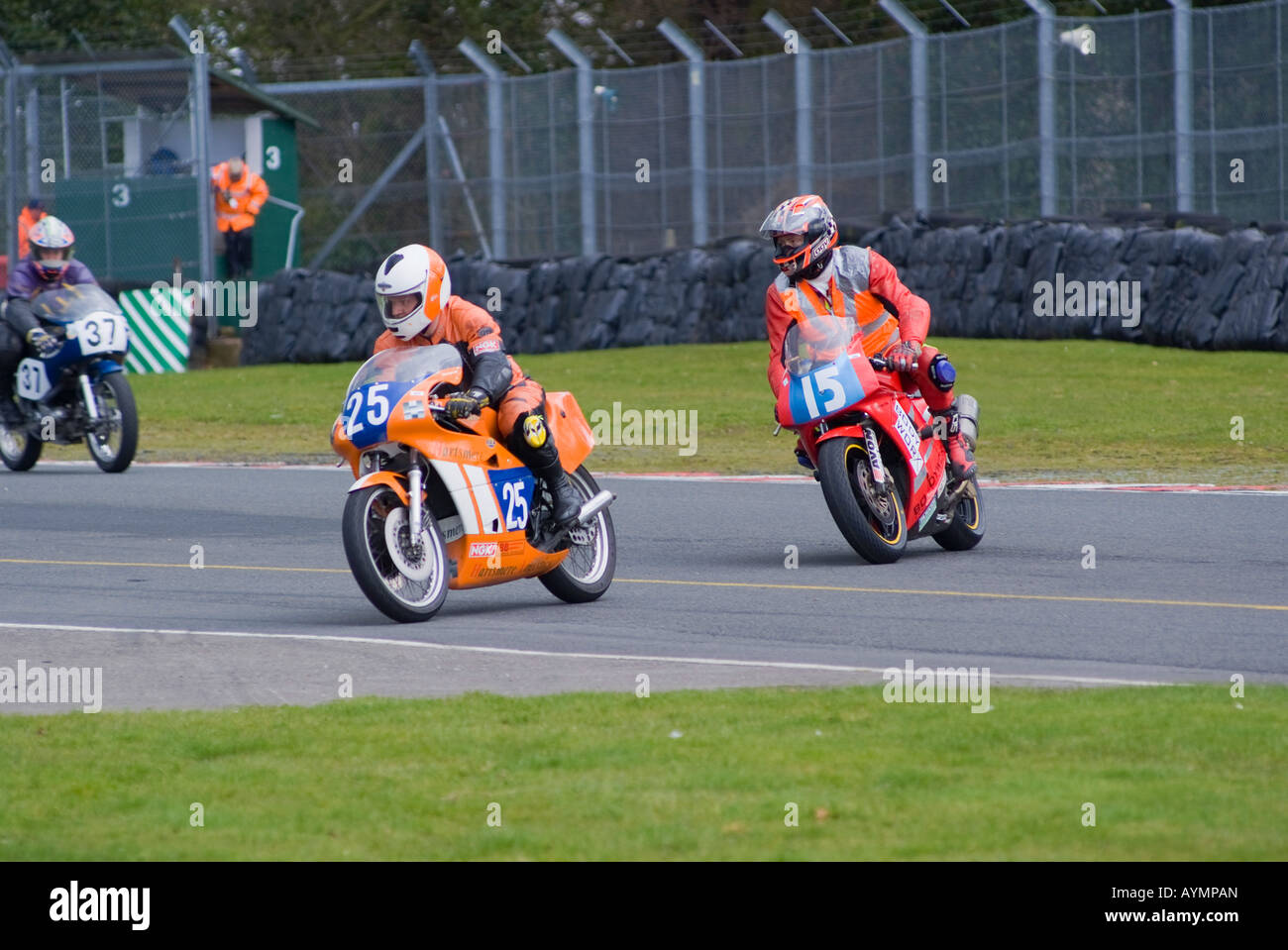Three Era Motorbikes Racing in a Wirral 100 Motor Club