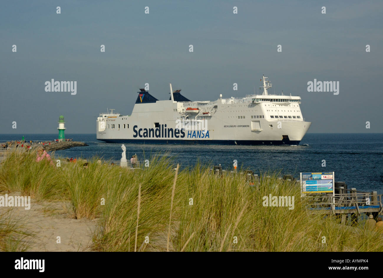 The Scandlines ferry 'Mecklenburg Vorpommern' entering Warnemuende, en route from Trelleborg to Rostock. Stock Photo