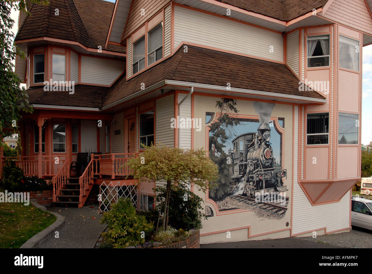 House with steam train mural Chemainus Vancouver Island Canada Stock ...