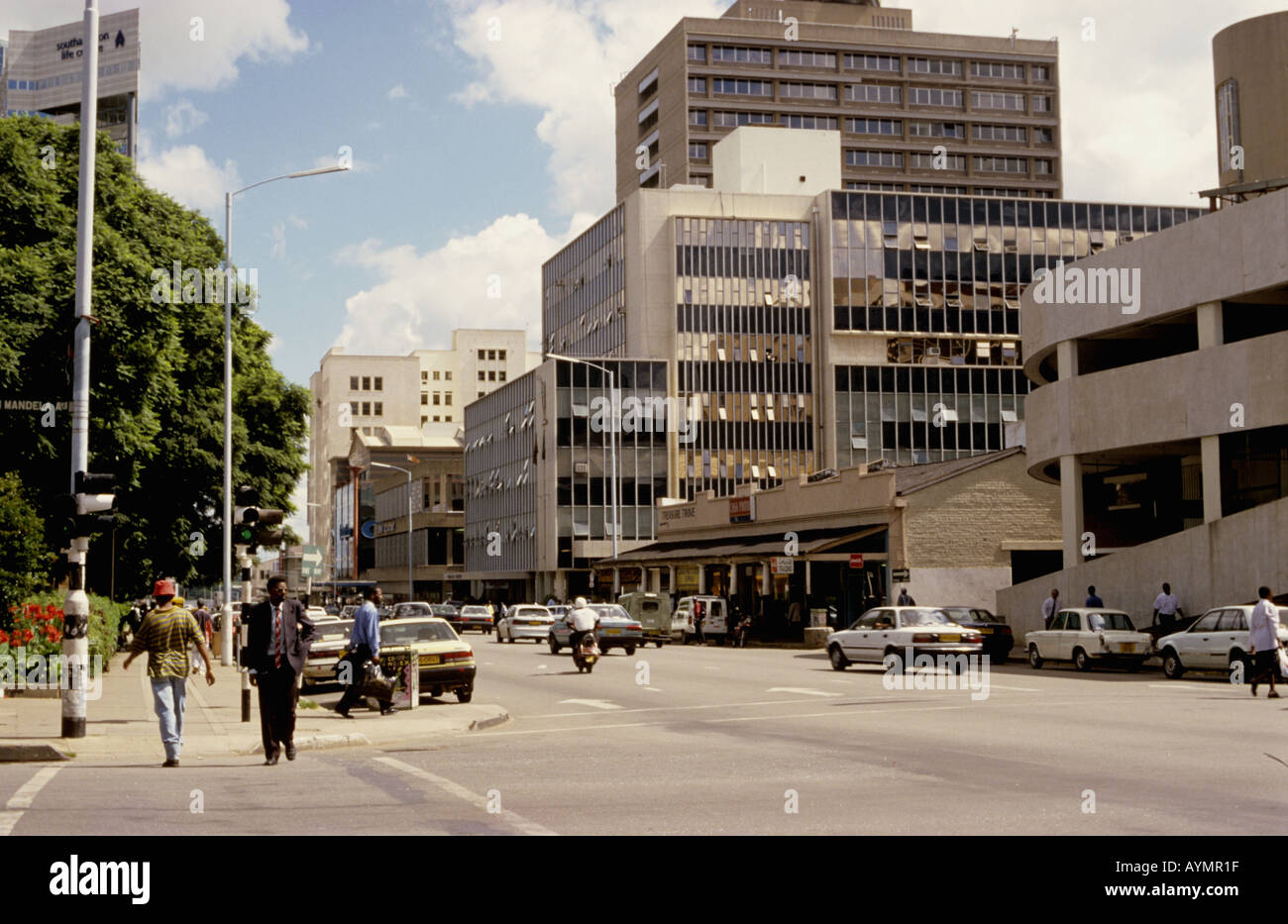 Typical city street scene in the capital city of Harare, Zimbabwe, East Africa Stock Photo