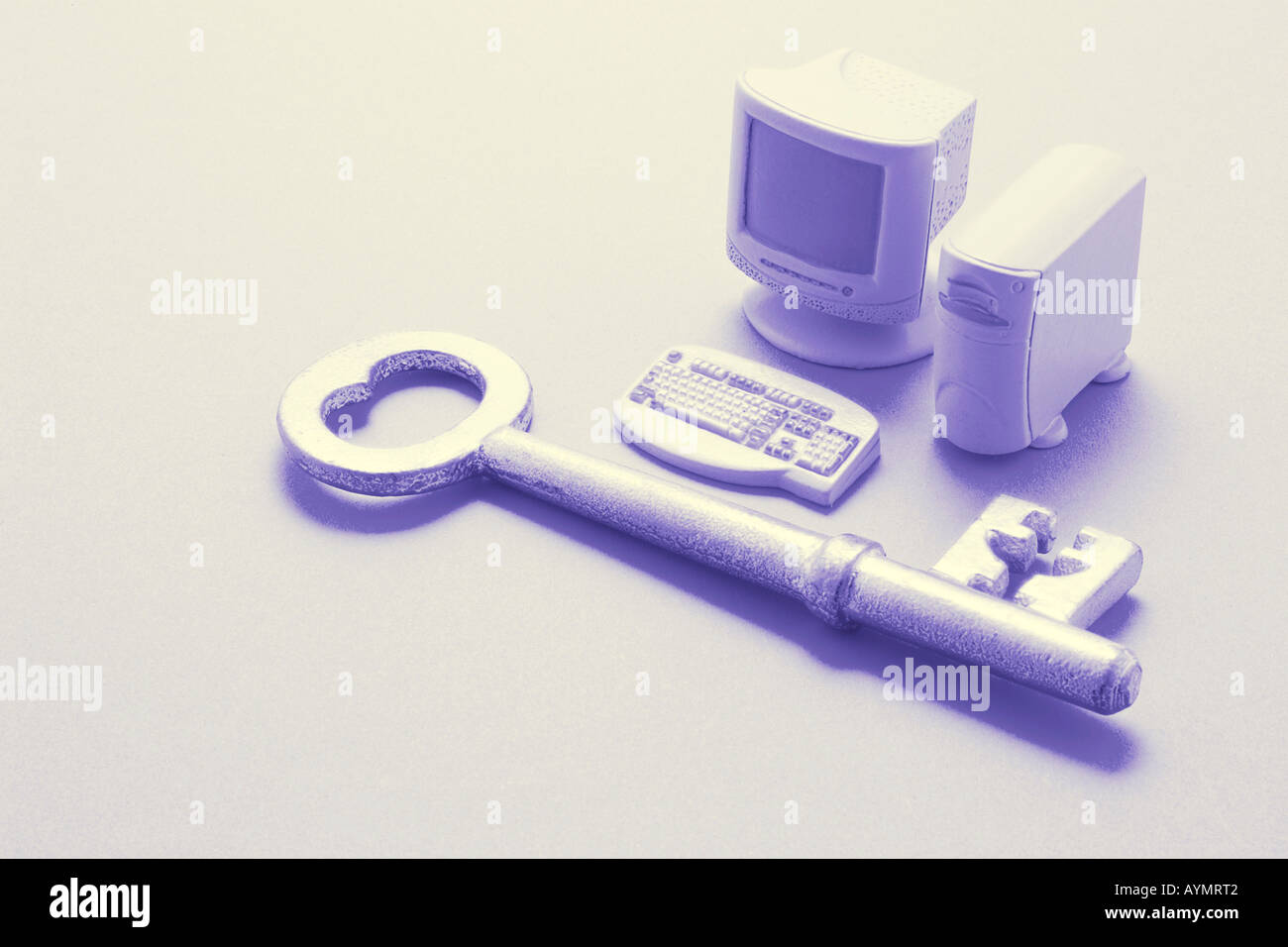Skeleton Key and Miniature Computer Stock Photo