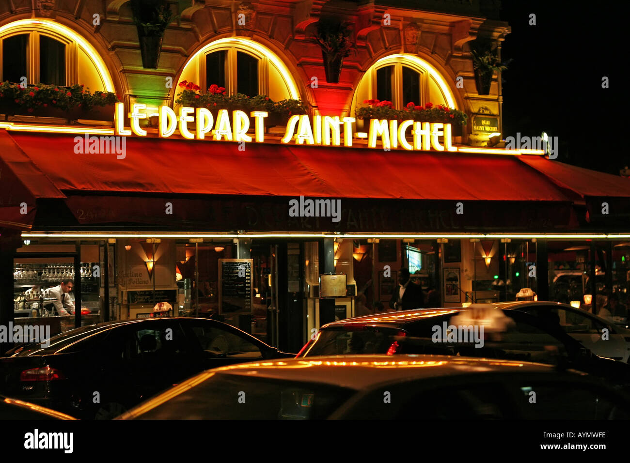 Parisian night street life in the Latin Quarter - Paris, France Stock Photo