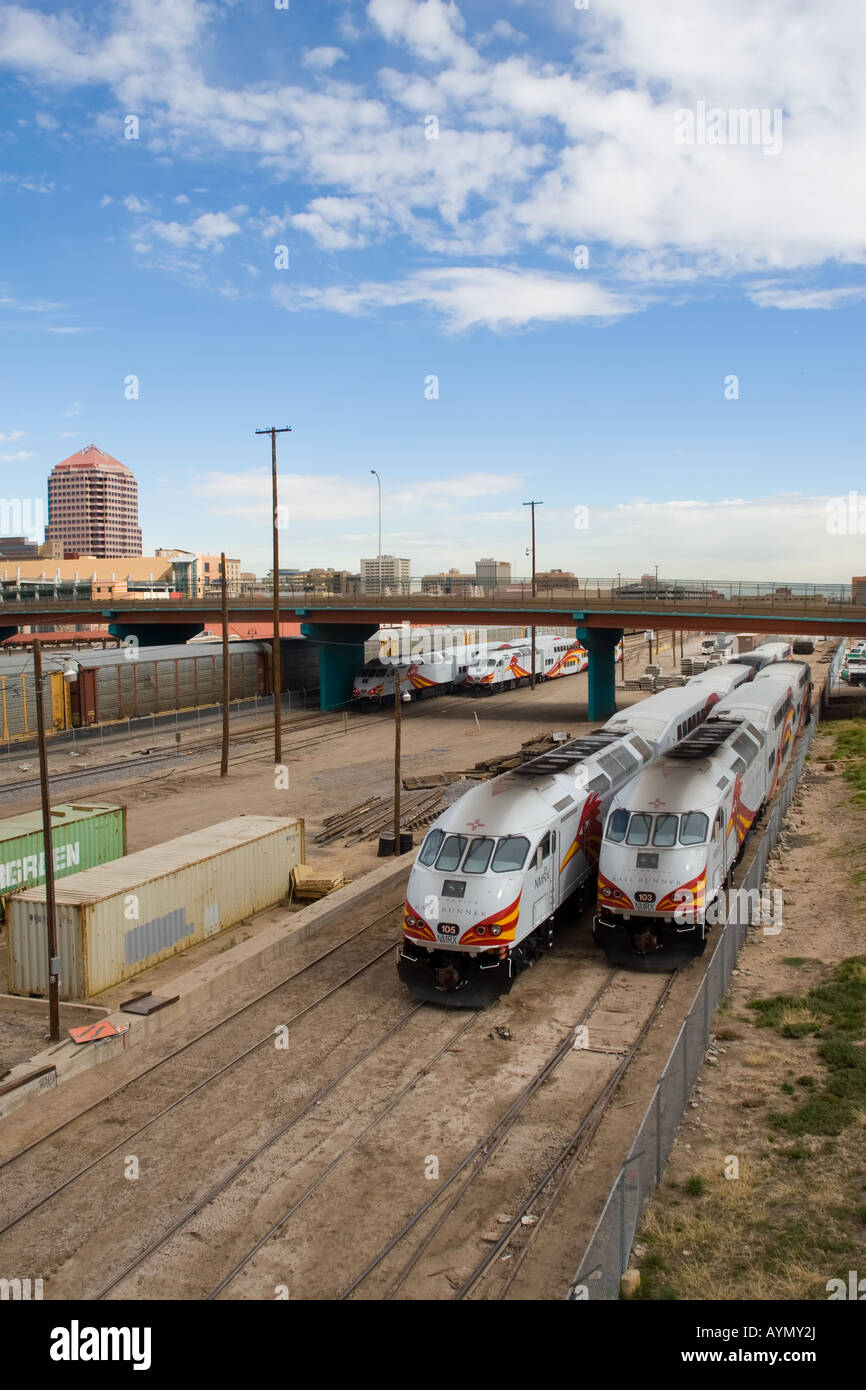 New commuter locomotives for the New Mexico Railrunner in Albuquerque, NM. Stock Photo