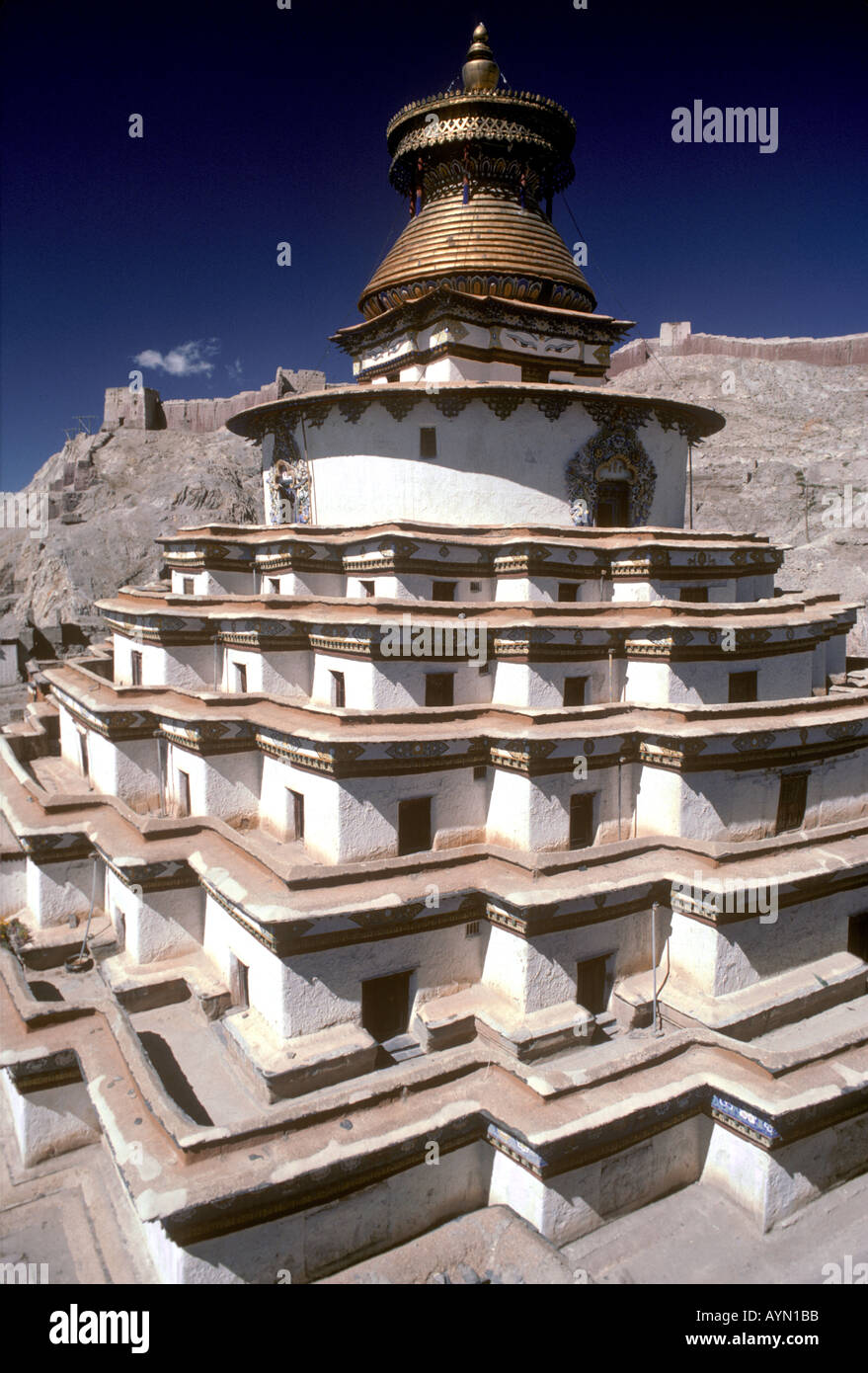 The KUMBUM is a mandala shaped building with many Tibetan Buddhist Chapels GYANTSE TIBET Stock Photo