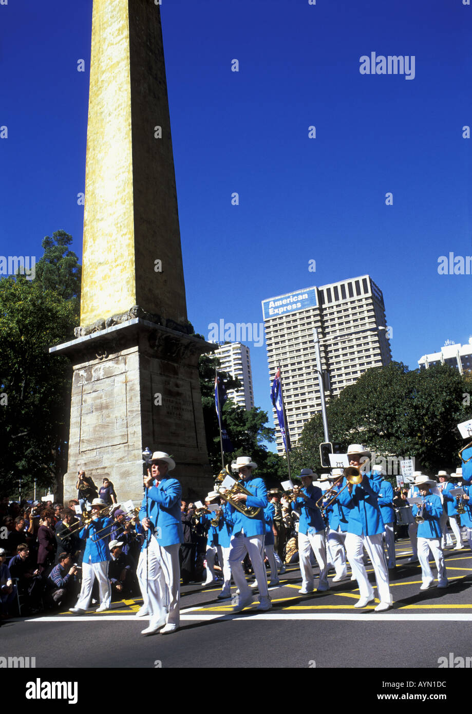 Anzac Day April 25th 2004 Sydney Australia The Youth Band playing and marching past The Cenotaph Hyde Park Stock Photo