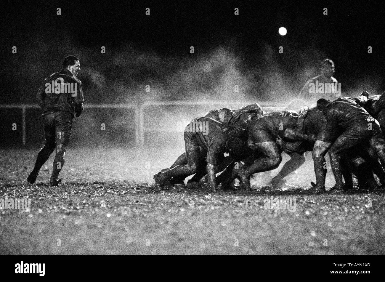 Floodlit rugby, South Wales. Stock Photo