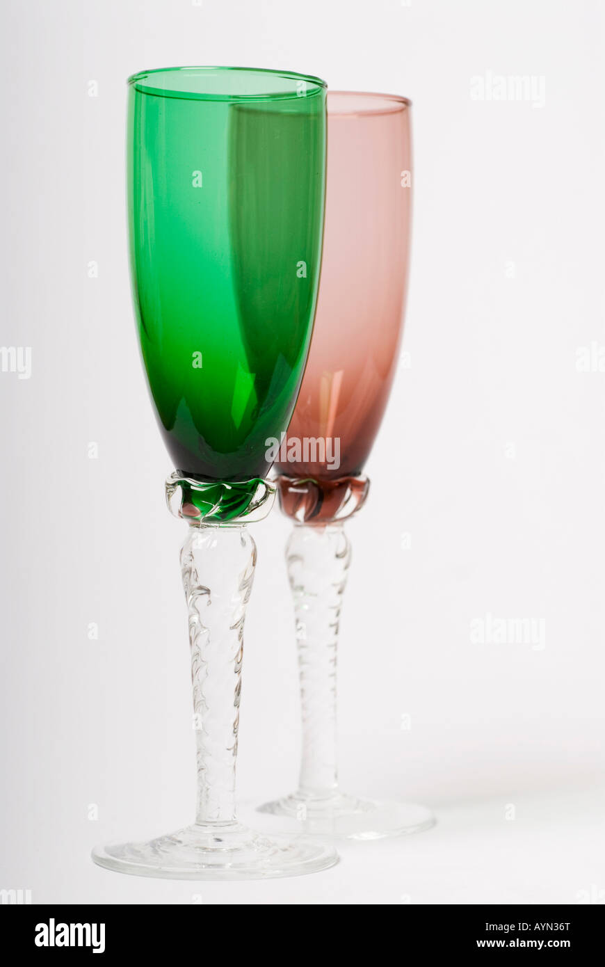 Stock photo of a green and rose long stemmed glasses Stock Photo