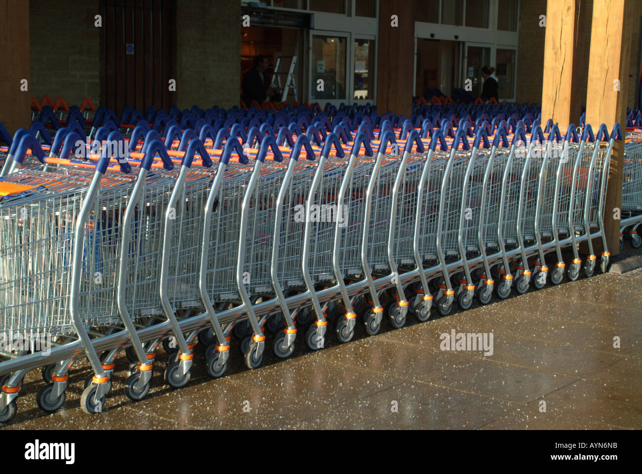 Shopping trollies, Sainsbury's, Witney, Oxfordshire, England, UK Stock