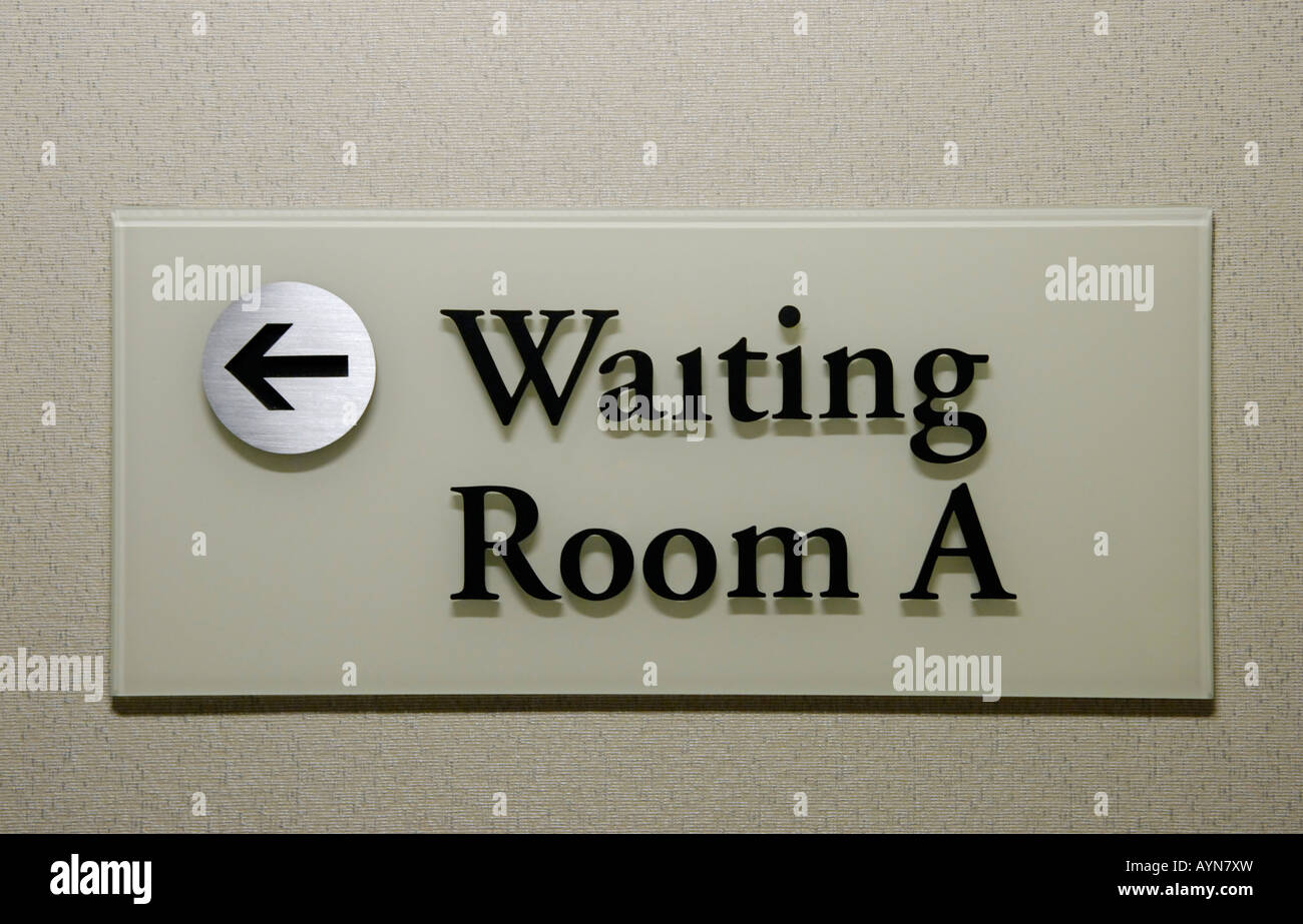 Sign for the waiting room at a suite of physician s offices Stock Photo