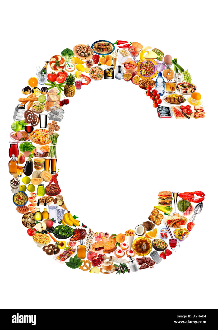 FOODFONT LETTER C ON WHITE Stock Photo