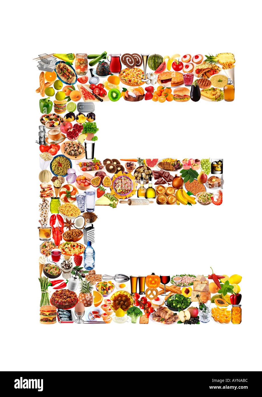 FOODFONT LETTER E ON WHITE Stock Photo