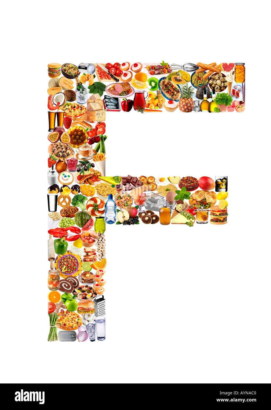 FOODFONT LETTER F ON WHITE Stock Photo