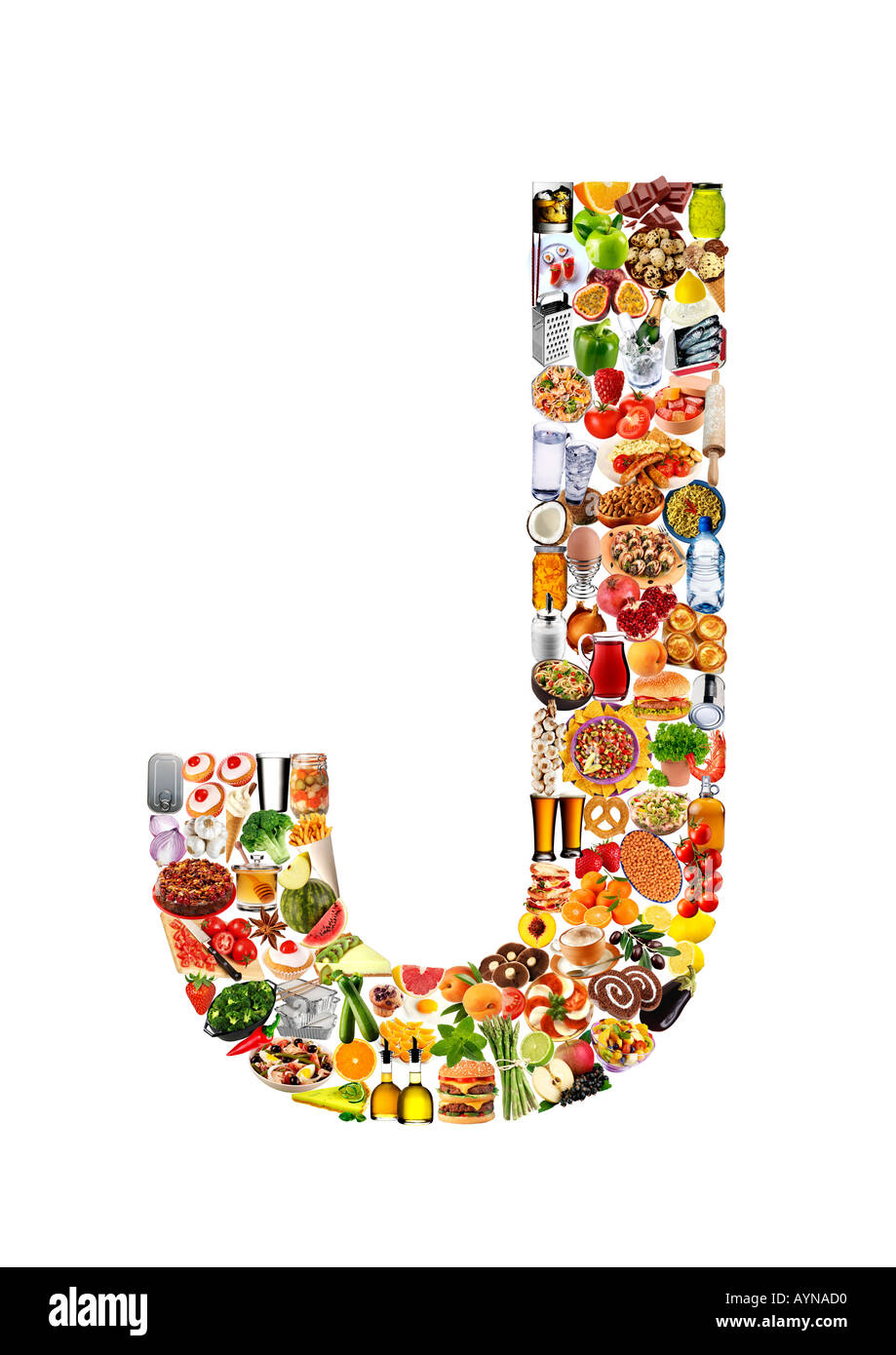 FOODFONT LETTER J ON WHITE Stock Photo