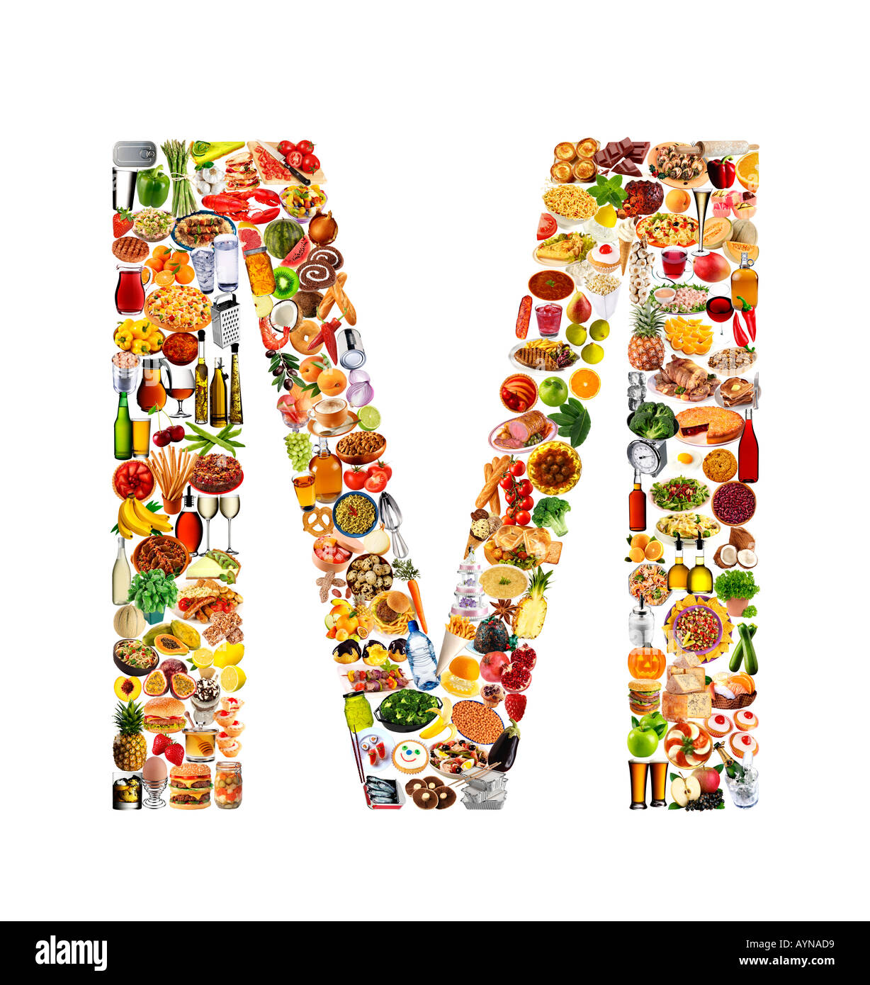 FOODFONT LETTER M ON WHITE Stock Photo