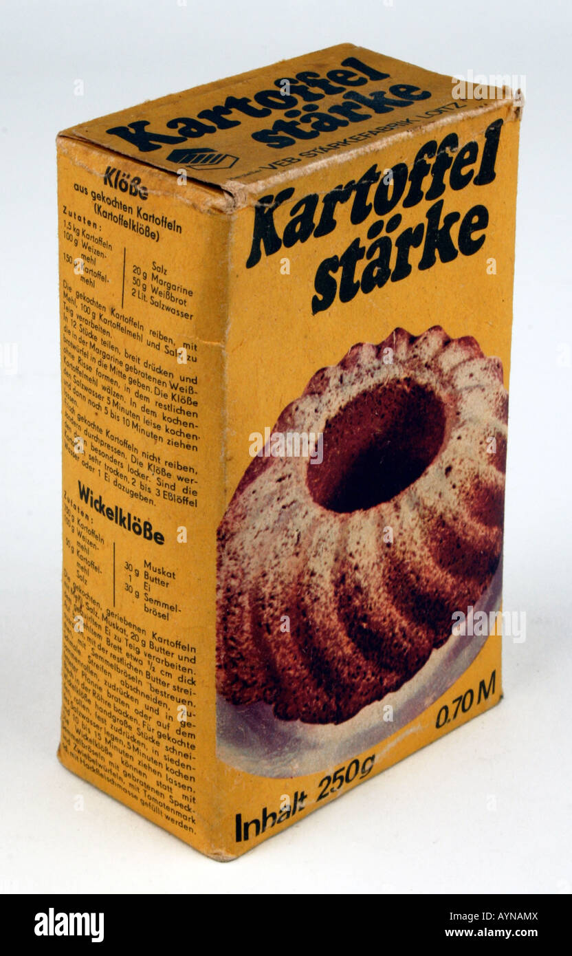 food, potato starch, box, GDR, 20th century, historic, historical, East