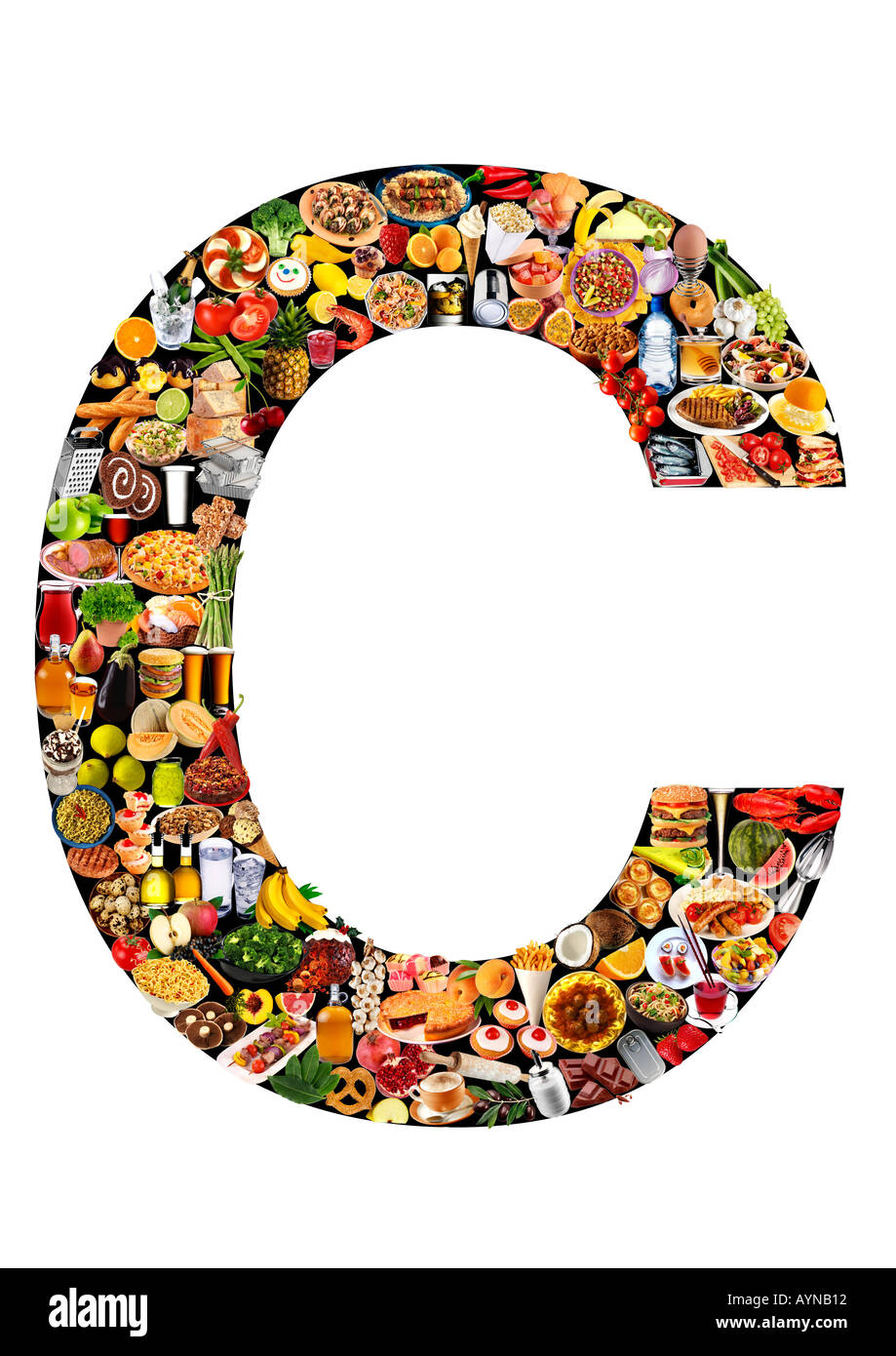 FOODFONT LETTER C ON BLACK AND WHITE Stock Photo