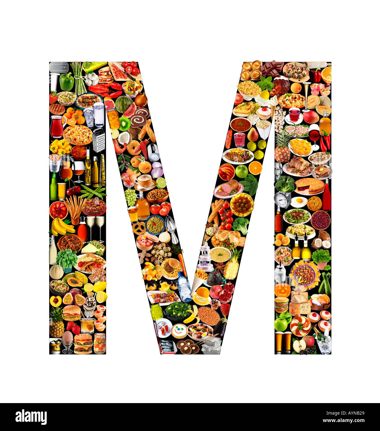 FOODFONT LETTER M ON BLACK AND WHITE Stock Photo