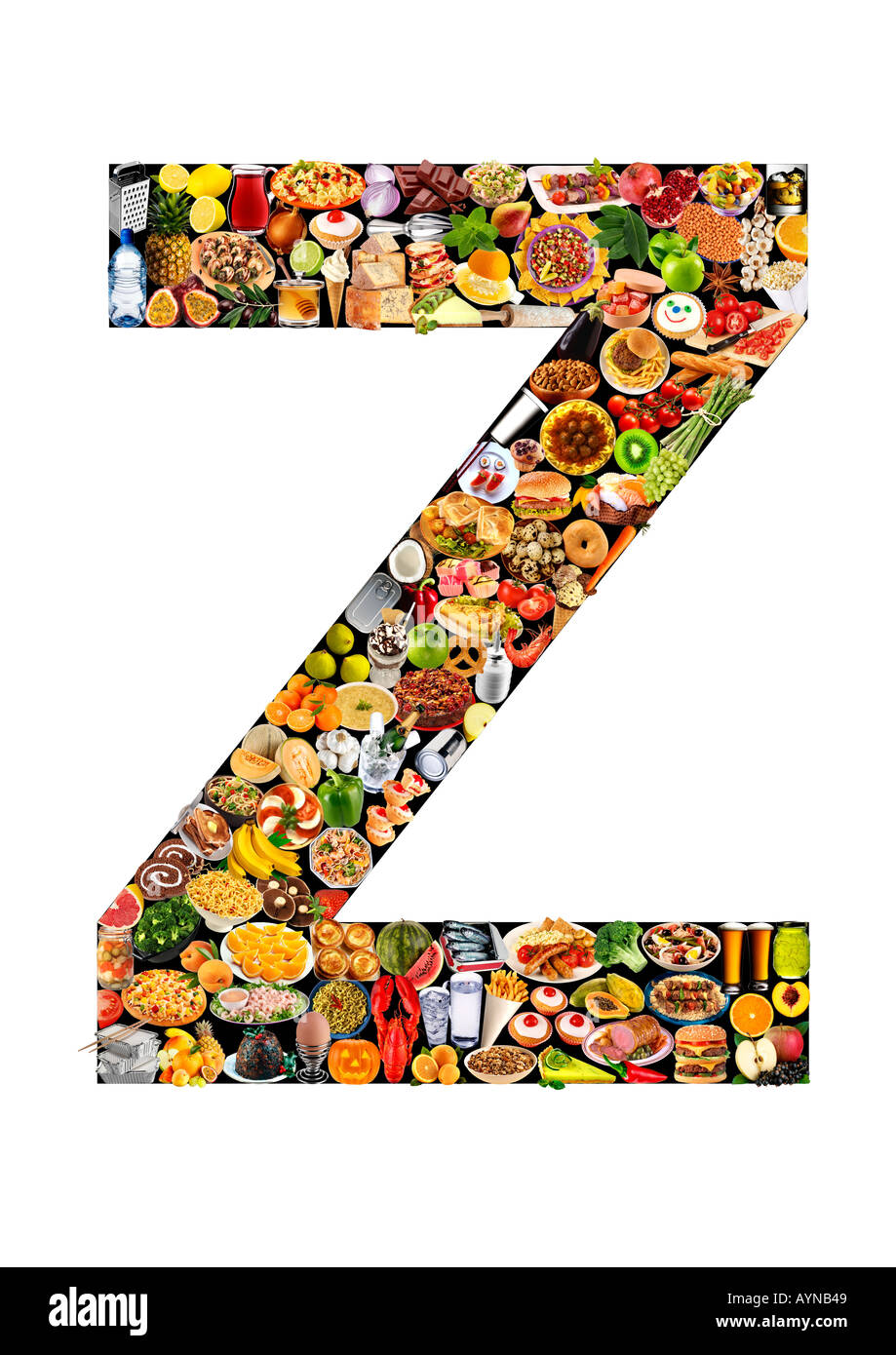 FOODFONT LETTER Z ON BLACK AND WHITE Stock Photo