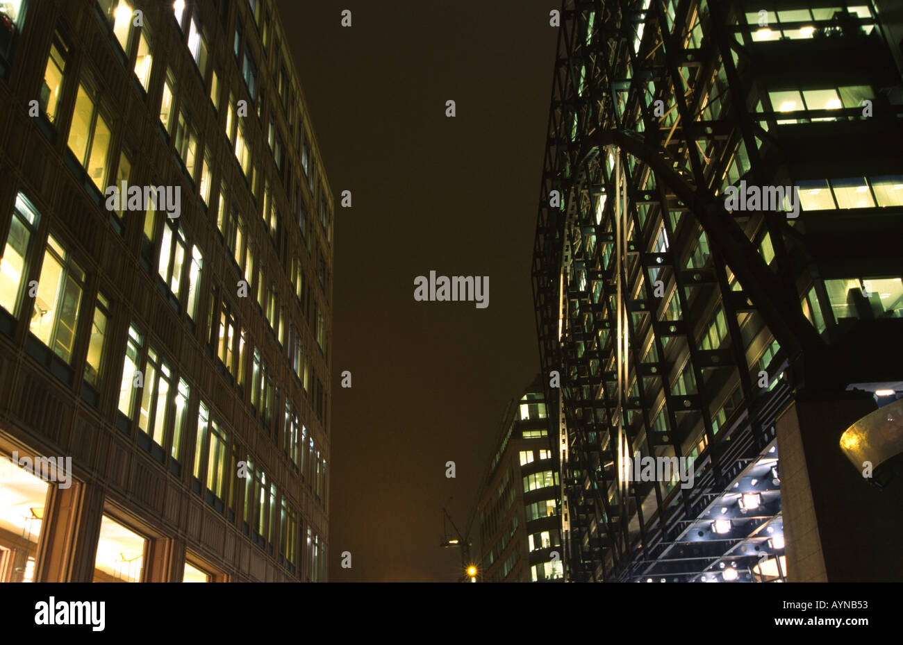 Night view of office buildings on Primrose Street, London, EC1 Stock Photo