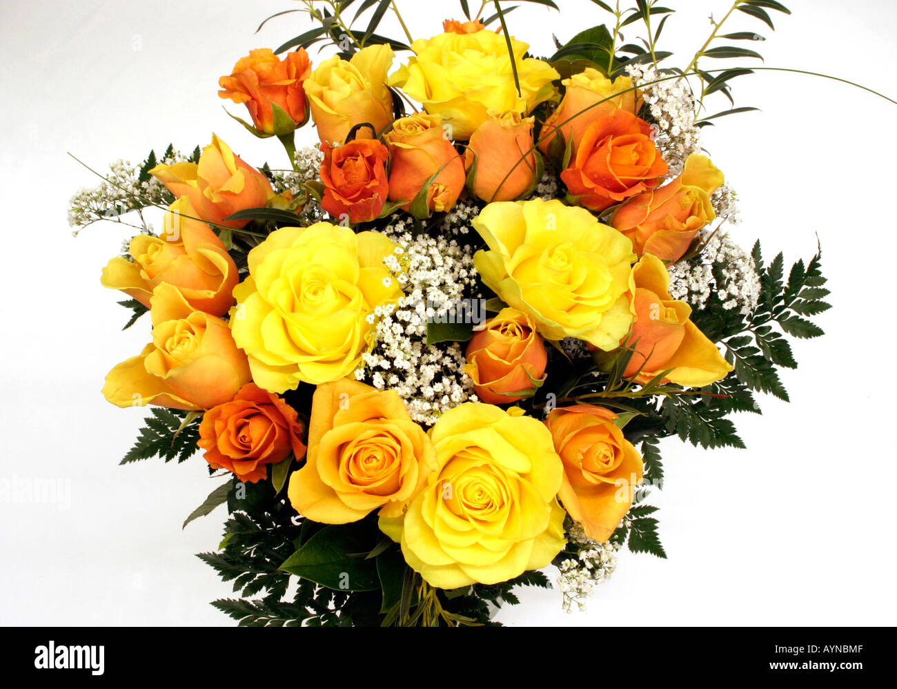 A Bouquet of Yellow and Orange Roses Stock Photo