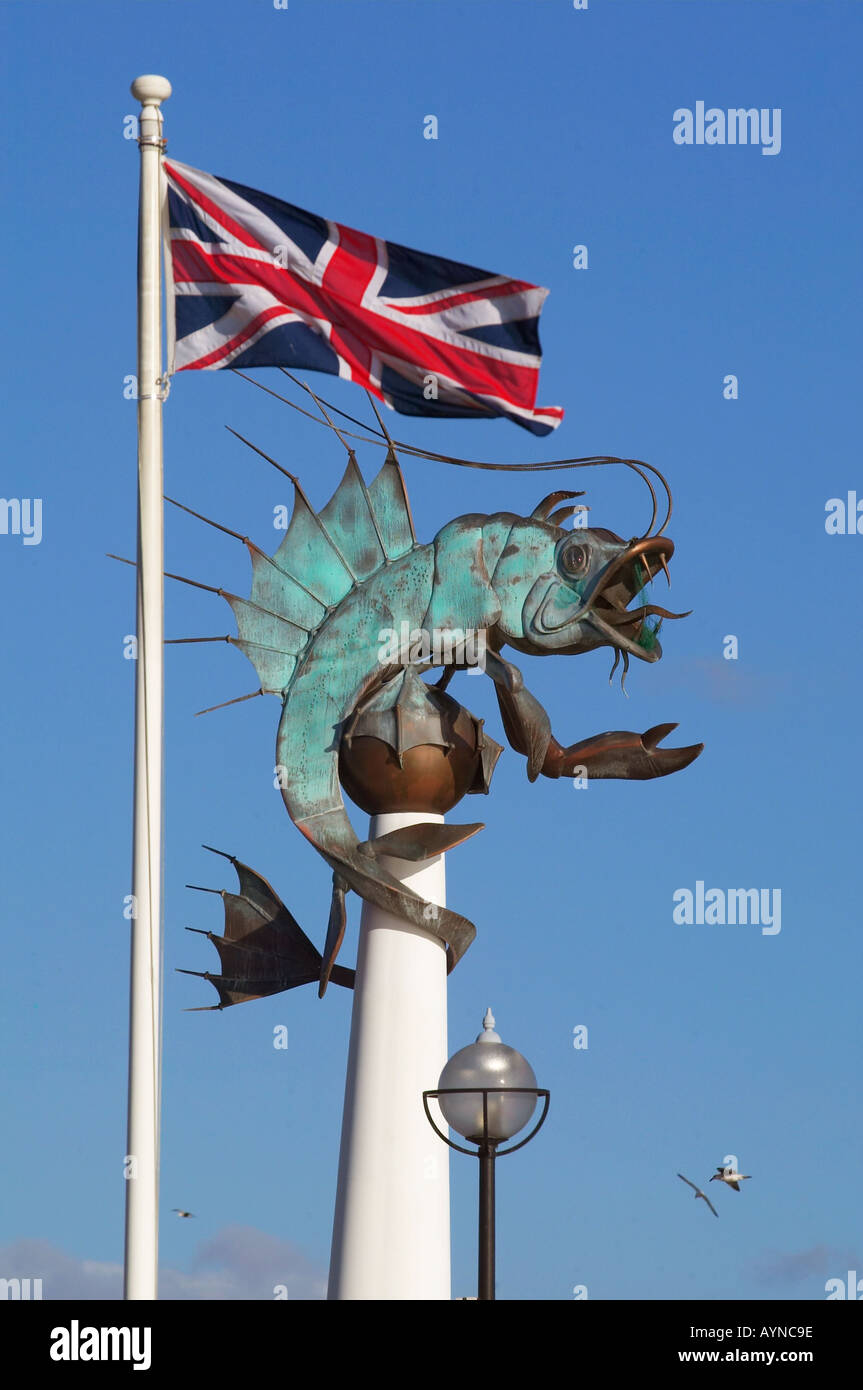 Giant shrimp sculpture on the Barbican near the National Marine